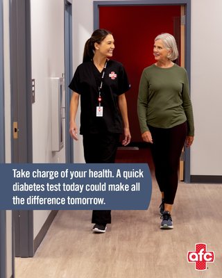 Diabetes Testing - Why Early Detection Matters
Catching diabetes early helps you take control before complications arise. With the right information, you and your healthcare provider can create a plan to live your healthiest life.
Stop by AFC Urgent Care for a diabetes test—no appointment necessary! Knowing your numbers is the first step to prevention and peace of mind. Diabetes Testing - Why Early Detection Matters
Catching diabetes early helps you take control before complications arise. With the right information, you and your healthcare provider can create a plan to live your healthiest life.
Stop by AFC Urgent Care for a diabetes test—no appointment necessary! Knowing your numbers is the first step to prevention and peace of mind.