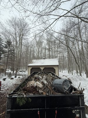 2025 “first snowfall” - On a cold day, dropped off mulch and picked up fallen trees and debris.