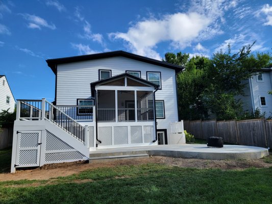 Outdoor Additions 2023 - This is a combination of deck, porch, and patio with a fire pit along with the use of composite materials.