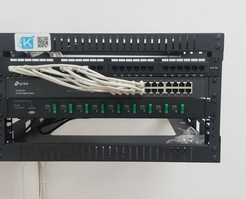 Network cabling for small office. Neaten up and speed up Internet and network. - For this small office, the computers were receiving a slow signal strength to the internet and network. After we made sure their internet service provider was providing decent speed, we recabled the runs to the computers since the cat5e cables were degraded. We upgraded their switch and router also. In turn with our work, we were able to increase their overall speed by 10x! Mission accomplished! Network cabling for small office. Neaten up and speed up Internet and network. - For this small office, the computers were receiving a slow signal strength to the internet and network. After we made sure their internet service provider was providing decent speed, we recabled the runs to the computers since the cat5e cables were degraded. We upgraded their switch and router also. In turn with our work, we were able to increase their overall speed by 10x! Mission accomplished!