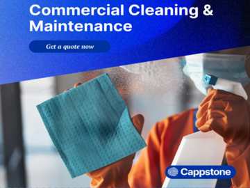 Commercial Cleaning - We recognize the importance of maintaining a clean and safe environment for your business. A maintained space not only enhances appearance but safety and productivity. At Cappstone, we offer comprehensive commercial cleaning services that are customized to fit your needs and make a lasting impression. Our expertise includes carpet cleaning, window care, pressure washing, hard-surface floor restoration, and more to ensure your business always presents its best. Request a FREE quote today! Commercial Cleaning - We recognize the importance of maintaining a clean and safe environment for your business. A maintained space not only enhances appearance but safety and productivity. At Cappstone, we offer comprehensive commercial cleaning services that are customized to fit your needs and make a lasting impression. Our expertise includes carpet cleaning, window care, pressure washing, hard-surface floor restoration, and more to ensure your business always presents its best. Request a FREE quote today!