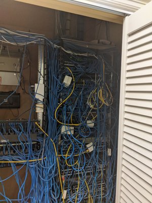 Building Wire Cleanup - Whole office building wire cleanup. After years of "we'll fix it later" we got called in to professionally cable and fix some network issues that could not be located in the mess. Building Wire Cleanup - Whole office building wire cleanup. After years of "we'll fix it later" we got called in to professionally cable and fix some network issues that could not be located in the mess.