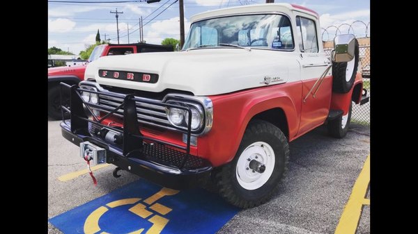 The Ol' Mans Farm Truck - This truck was brought to us with a rusted out front bumper that had been sitting in his pasture. We took this antique bumper and gave it new life by adding more support, custom diamond plate and fresh powder coat. To really push this project over the top we fabricated in a winch cradle and winch to get him out of a muddy mess in the pasture. The Ol' Mans Farm Truck - This truck was brought to us with a rusted out front bumper that had been sitting in his pasture. We took this antique bumper and gave it new life by adding more support, custom diamond plate and fresh powder coat. To really push this project over the top we fabricated in a winch cradle and winch to get him out of a muddy mess in the pasture.