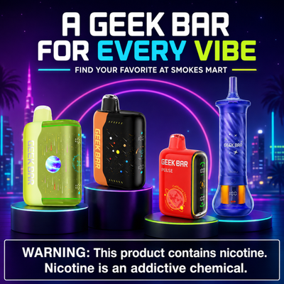 Geek Bars at Smokes Mart - Your next Geek Bar favorite may be waiting at Smokes Mart! From colorful classics to the latest designs, we have options for every preference. Visit us anytime day or night.

Text or call for delivery 24/7
702.510.6468