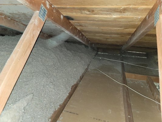 Blown Cellulose Insulation Upgrade - This customer reported a dramatic difference in their home after we installed R38 blown cellulose in their attic. Cellulose fills every nook and cranny in the attic to provide superior coverage and resist the heat and cold of the attic from affecting the living space below.