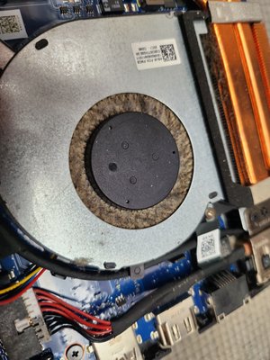 Overheating Laptop - This customer's laptop was making noise due to the dirty fans. We replaced the fans while the customer waited. Problem solved! Overheating Laptop - This customer's laptop was making noise due to the dirty fans. We replaced the fans while the customer waited. Problem solved!