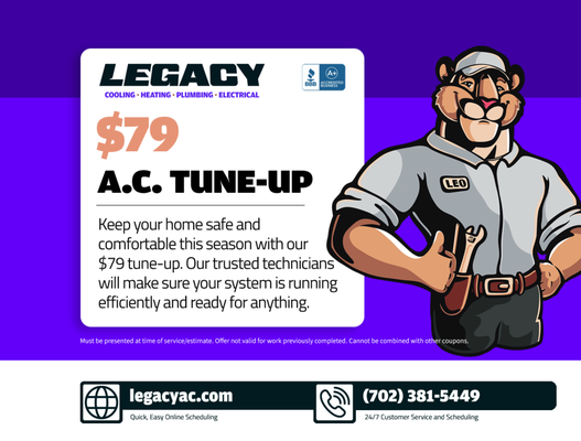 $79 A.C. tune up! - Keep your home safe and comfortable this season. Our trusted technicians will make sure your system is running efficiently and ready for anything. $79 A.C. tune up! - Keep your home safe and comfortable this season. Our trusted technicians will make sure your system is running efficiently and ready for anything.