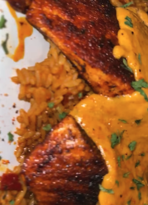 Blackened Salmon - Beautiful salmon fillet blackened and served with a creamy Cajun sauce over rice. Call now to place your order: 16822405949 Blackened Salmon - Beautiful salmon fillet blackened and served with a creamy Cajun sauce over rice. Call now to place your order: 16822405949