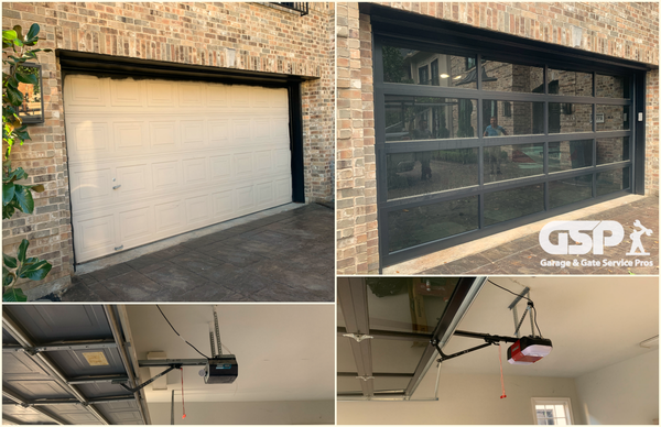 New Garage Door & Opener Installation - We installed a new Full View Glass Door w/ black aluminum frame and tinted glass option. We also installed a new LiftMaster WLED garage door opener w/ WiFi capability.