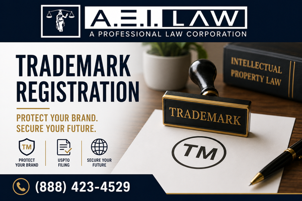 USPTO Trademark Applications filed by a Trademark Attorney - U.S. Federal trademark applications for trademark registration filed by a U.S. trademark attorney at the United States Patent and Trademark Office.
Includes 30 minutes consultation to identify international class codes.
Does not include any searching or office action responses; does not include litigation services of any kind; does not include opposition proceedings; does not include filing fees or application fees charged by the USPTO.
Call A.E.I. Law, P.C. at: (888)-423-4529 to get started. USPTO Trademark Applications filed by a Trademark Attorney - U.S. Federal trademark applications for trademark registration filed by a U.S. trademark attorney at the United States Patent and Trademark Office.
Includes 30 minutes consultation to identify international class codes.
Does not include any searching or office action responses; does not include litigation services of any kind; does not include opposition proceedings; does not include filing fees or application fees charged by the USPTO.
Call A.E.I. Law, P.C. at: (888)-423-4529 to get started.