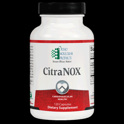 CitraNOX (120 Capsules) by Ortho Molecular - CitraNOX provides a powerful formula for those seeking to optimize several mechanisms of cardiovascular health.*
• Multidimensional Support for Optimal Blood Pressure*
• Helps Maintain Endothelial Cell Elasticity*
• Helps Support Coronary Arteries*
• Supports Circulating Nitric Oxide Levels*
Stress placed on coronary arteries as a result of normal cardiac function is an expected part of the aging process. According to several studies, this stress can lead to disruptions in arterial function, proliferation of vascular smooth muscle, decreases in circulating nitric oxide (NO) levels, and eventually vasocontraction of key coronary arteries. CitraNOX provides a blend of targeted nutrients designed to help dampen this stress by maintaining normal inflammatory balance, balancing NO levels, maintaining smooth muscle integrity, and optimizing vasodilation of key coronary arteries. CitraNOX (120 Capsules) by Ortho Molecular - CitraNOX provides a powerful formula for those seeking to optimize several mechanisms of cardiovascular health.*
• Multidimensional Support for Optimal Blood Pressure*
• Helps Maintain Endothelial Cell Elasticity*
• Helps Support Coronary Arteries*
• Supports Circulating Nitric Oxide Levels*
Stress placed on coronary arteries as a result of normal cardiac function is an expected part of the aging process. According to several studies, this stress can lead to disruptions in arterial function, proliferation of vascular smooth muscle, decreases in circulating nitric oxide (NO) levels, and eventually vasocontraction of key coronary arteries. CitraNOX provides a blend of targeted nutrients designed to help dampen this stress by maintaining normal inflammatory balance, balancing NO levels, maintaining smooth muscle integrity, and optimizing vasodilation of key coronary arteries.
