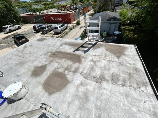 Flat roof repair serviced - A roof inspection was done for our customer and they had five areas on the flat roof that was holding water. We repaired these areas. Hooray seamless rubber modified them completely sealed with a Lucas aluminum coating for a watertight finish. Flat roof repair serviced - A roof inspection was done for our customer and they had five areas on the flat roof that was holding water. We repaired these areas. Hooray seamless rubber modified them completely sealed with a Lucas aluminum coating for a watertight finish.