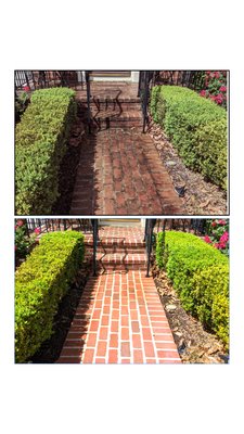 Brick Walkway Restoration - The brick walkway and entry steps were treated, eliminating stains and buildup to reveal their original color and texture. Our attention to detail helped rejuvenate and protect the client’s property. Brick Walkway Restoration - The brick walkway and entry steps were treated, eliminating stains and buildup to reveal their original color and texture. Our attention to detail helped rejuvenate and protect the client’s property.