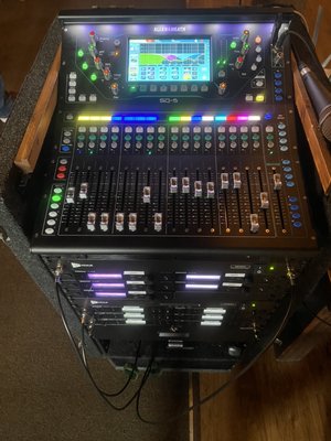 Portrait Church Audio System - Portrait Church of Redlands was a brand new church plant that needed a system that was setup/tear down and not overly complex, but at the same time large enough to accommodate an entire worship band and in ear monitor ring. This system feature the SQ5 board by Allen and Heath which has been working out perfect for Portrait church. Portrait Church Audio System - Portrait Church of Redlands was a brand new church plant that needed a system that was setup/tear down and not overly complex, but at the same time large enough to accommodate an entire worship band and in ear monitor ring. This system feature the SQ5 board by Allen and Heath which has been working out perfect for Portrait church.