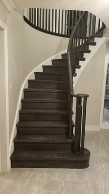 stairs installation and stain - Installation new hardwood stairs. The staining of the stairs was matched to the colors of the floors stairs installation and stain - Installation new hardwood stairs. The staining of the stairs was matched to the colors of the floors