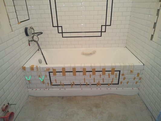 Complete bathroom renovation - We completely remodeled the bathroom! The photo shows the intermediate result! A new bathtub was installed and all plumbing was completely replaced and tiles were laid. Complete bathroom renovation - We completely remodeled the bathroom! The photo shows the intermediate result! A new bathtub was installed and all plumbing was completely replaced and tiles were laid.