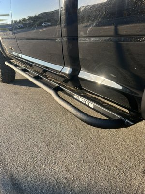 Need Some Grip? - Running boards sprayed in our Mil-Spec Liner Product with UV coating.