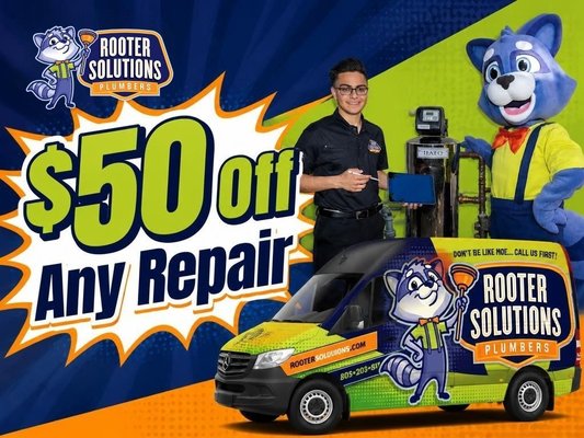 $50 Off Any Repair - EXPIRES December 31, 2026
Take care of your repairing requirements with our coupon giving you $50 off on any repair. Enjoy the reliability and affordability of Rooter Solutions.
*Coupons must be mentioned or presented at the time of booking or service. Promotions can not be combined. $50 Off Any Repair - EXPIRES December 31, 2026
Take care of your repairing requirements with our coupon giving you $50 off on any repair. Enjoy the reliability and affordability of Rooter Solutions.
*Coupons must be mentioned or presented at the time of booking or service. Promotions can not be combined.