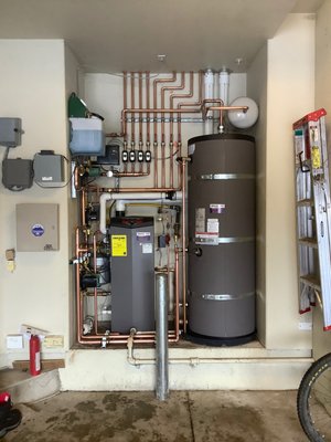 Hydronics In Kirkwood - Complete hydronic boiler system upgrade. Features a high-efficiency boiler paired with a professional copper header manifold Hydronics In Kirkwood - Complete hydronic boiler system upgrade. Features a high-efficiency boiler paired with a professional copper header manifold