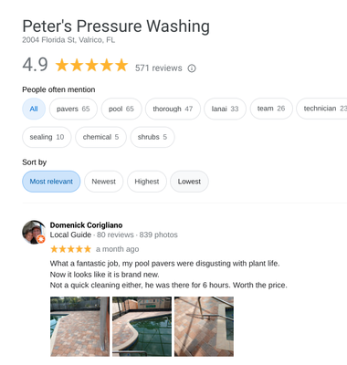 Check out ALL our online reviews since 2012! - Since Peter's Pressure Washing was founded by Peter in 2012, the company has been committed to listening to ALL of the feedback we get from our valued customers. We strive to provide a five star experience to every single client, and when we fall short of this we will do everything in our power to make the customer whole and happy in the end. If you're considering hiring us we encourage us to read these reviews for yourself! Please follow this link to our Google page where you can read these reviews: t.ly/vTWU Check out ALL our online reviews since 2012! - Since Peter's Pressure Washing was founded by Peter in 2012, the company has been committed to listening to ALL of the feedback we get from our valued customers. We strive to provide a five star experience to every single client, and when we fall short of this we will do everything in our power to make the customer whole and happy in the end. If you're considering hiring us we encourage us to read these reviews for yourself! Please follow this link to our Google page where you can read these reviews: t.ly/vTWU