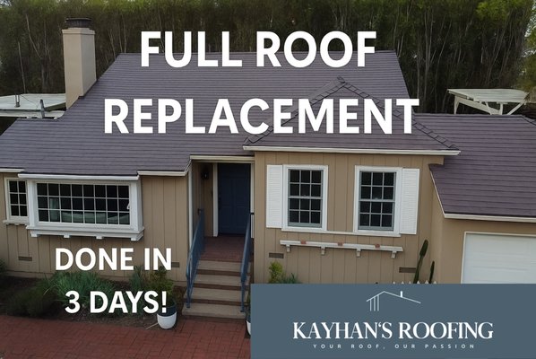 Full Roof Replacement, Done in 3 DAYS! - We completed a full roof replacement on this home using premium shingles and underlayment. The entire job took 3 days and now the house is fully protected and looking sharp. Full Roof Replacement, Done in 3 DAYS! - We completed a full roof replacement on this home using premium shingles and underlayment. The entire job took 3 days and now the house is fully protected and looking sharp.