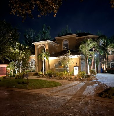 Landscape Lighting Installation - These St. Petersburg properties got a dramatic upgrade with our custom LED landscape lighting. We installed low-voltage lights to accent the palm trees, illuminate walkways, and highlight key features of the yard. The result? A beautifully lit outdoor space that’s both functional and visually striking after sunset.