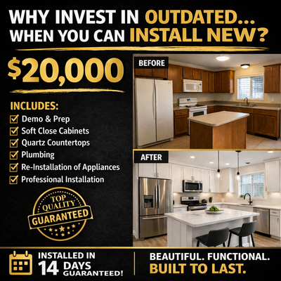 Don’t Pour Your Hard Earned Money Into Painting Old Builder Grade Cabinets — Get A Full Kitchen Remodel In Just 14 days - Only $20K - At Premier Remodeling & Design, you work directly with the owners from the first consultation to final completion.
We're hands-on by design, and on-site every day. We stay involved in every phase of your project keeping the renovation on time, on budget, and built right.
• No handoffs to subcontractors
• No middlemen
• No missed deadlines
• No one hiding behind a desk
By performing the work ourselves, along with our in-house staff, we eliminate overhead, allowing us to deliver a higher quality product at a lower cost.
You're not just hiring a contractor, you're making a smarter financial decision. We don’t just renovate houses, we transform how you live in them. Don’t Pour Your Hard Earned Money Into Painting Old Builder Grade Cabinets — Get A Full Kitchen Remodel In Just 14 days - Only $20K - At Premier Remodeling & Design, you work directly with the owners from the first consultation to final completion.
We're hands-on by design, and on-site every day. We stay involved in every phase of your project keeping the renovation on time, on budget, and built right.
• No handoffs to subcontractors
• No middlemen
• No missed deadlines
• No one hiding behind a desk
By performing the work ourselves, along with our in-house staff, we eliminate overhead, allowing us to deliver a higher quality product at a lower cost.
You're not just hiring a contractor, you're making a smarter financial decision. We don’t just renovate houses, we transform how you live in them.