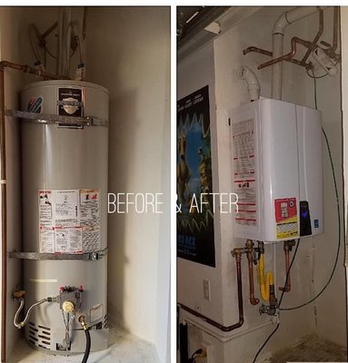 Old Gas Water Heater to New Tankless Water Heater - We transformed this home’s hot water system by replacing an aging gas water heater with a state-of-the-art, energy-efficient tankless water heater. The upgrade provides endless hot water on demand, reduces energy costs, and frees up valuable space in the utility area. Our expert installation ensured optimal performance and safety, delivering comfort that’s both eco-friendly and convenient. Old Gas Water Heater to New Tankless Water Heater - We transformed this home’s hot water system by replacing an aging gas water heater with a state-of-the-art, energy-efficient tankless water heater. The upgrade provides endless hot water on demand, reduces energy costs, and frees up valuable space in the utility area. Our expert installation ensured optimal performance and safety, delivering comfort that’s both eco-friendly and convenient.