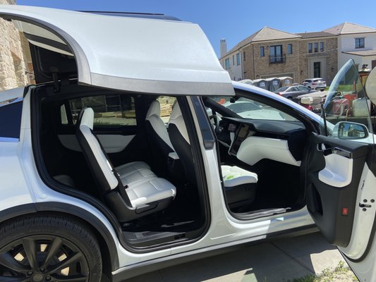 Tesla getting our Interior detail - This vehicle got steam cleaned, the seats are white so it had many visible marks. Customer were satisfied. Tesla getting our Interior detail - This vehicle got steam cleaned, the seats are white so it had many visible marks. Customer were satisfied.