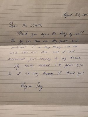 Hand-written letter from a happy custumer!! - This client had a roof repair for damaged tiles and was so happy with the service that she took the time not only to write a review but to send us a hand-written letter, that's something really special for us as a team and company, thank you so much Regina!! Hand-written letter from a happy custumer!! - This client had a roof repair for damaged tiles and was so happy with the service that she took the time not only to write a review but to send us a hand-written letter, that's something really special for us as a team and company, thank you so much Regina!!