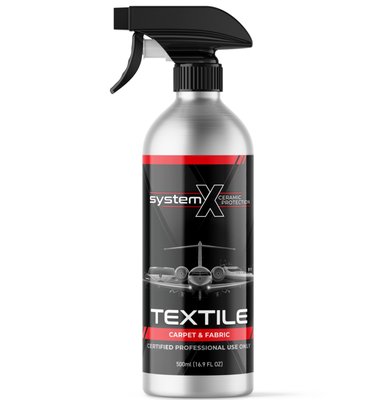 System X Textile - SYSTEM X TEXTILE™ PROTECTS ALL YOUR INTERIOR SURFACES; SUCH AS FABRIC
SEATS, AND CARPET WITH A SINGLE PROFESSIONAL COATING. COMMON SPILLS
AND STAINS CLEAN UP EASILY AND QUICKLY.
SYSTEM X TEXTILE™ IS SAFE, EASY TO APPLY, IS LOW ODOR, AND DRIES QUICKLY.
SPRAYED ON BY HAND AND AIR-DRIED, IT PROVIDES GREAT PROTECTION FOR
YOUR INTERIOR WITHOUT CHANGING THE COLOR OF YOUR FABRICS OR CARPET. System X Textile - SYSTEM X TEXTILE™ PROTECTS ALL YOUR INTERIOR SURFACES; SUCH AS FABRIC
SEATS, AND CARPET WITH A SINGLE PROFESSIONAL COATING. COMMON SPILLS
AND STAINS CLEAN UP EASILY AND QUICKLY.
SYSTEM X TEXTILE™ IS SAFE, EASY TO APPLY, IS LOW ODOR, AND DRIES QUICKLY.
SPRAYED ON BY HAND AND AIR-DRIED, IT PROVIDES GREAT PROTECTION FOR
YOUR INTERIOR WITHOUT CHANGING THE COLOR OF YOUR FABRICS OR CARPET.