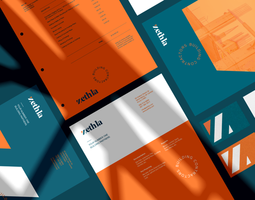 Branding - Zethla Building Contractors - We collaborated with the business owner to design a distinctive logo, print collaterals, marketing materials and visual identity that would help the brand stand out from other competitors. The logomark is composed of shapes inspired by the client services and marketing objectives, making it appear bold, neat, and uncluttered, which works in both print and digital forms.