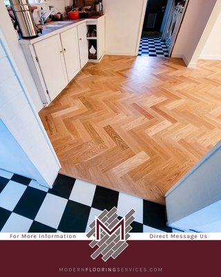 Herringbone Hardwood and Checkered Tile Flooring Installation. - The customer wanted to remodel their home and have us install new flooring for them. We removed the old flooring and inspected the subfloor. We sanded, grinded the subfloor to make sure it was level. We replaced any subfloor that needed to be replaced. We finished the prep work and got everything ready for the new flooring installation. There were two different types of flooring that the customer wanted installed. We started with the tile first. After the tile flooring was finished, we installed hardwood flooring via glue down method and nail-down assist. After the hardwood installation was complete, we sanded the floor and applied natural water-based finish. A total of three coats of finish were applied for the durability and protection of the flooring. We proceeded with installation of new baseboards and the transitions. The herringbone pattern hardwood floor and the checkered flooring looks amazing side by side and brings a unique look to this home.
Contact us today! And schedule a free in-home assessment and have us bring your vision for your flooring into reality! Herringbone Hardwood and Checkered Tile Flooring Installation. - The customer wanted to remodel their home and have us install new flooring for them. We removed the old flooring and inspected the subfloor. We sanded, grinded the subfloor to make sure it was level. We replaced any subfloor that needed to be replaced. We finished the prep work and got everything ready for the new flooring installation. There were two different types of flooring that the customer wanted installed. We started with the tile first. After the tile flooring was finished, we installed hardwood flooring via glue down method and nail-down assist. After the hardwood installation was complete, we sanded the floor and applied natural water-based finish. A total of three coats of finish were applied for the durability and protection of the flooring. We proceeded with installation of new baseboards and the transitions. The herringbone pattern hardwood floor and the checkered flooring looks amazing side by side and brings a unique look to this home.
Contact us today! And schedule a free in-home assessment and have us bring your vision for your flooring into reality!