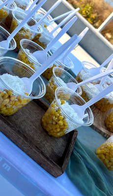 Appetizers - We offer delicious elote cups (corn cups). They are topped with cotija cheese, crema, hot sauce, cilantro, and limes. There are great appetizers to have prior to eating tacos. Appetizers - We offer delicious elote cups (corn cups). They are topped with cotija cheese, crema, hot sauce, cilantro, and limes. There are great appetizers to have prior to eating tacos.