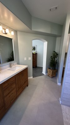 Master Bath Remodel - Client wanted a sleek new look in their bathroom.  We demolished everything and built them this beautiful new bathroom.  This has a real spa like feel.