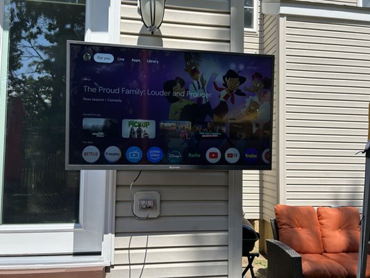Outdoor Entertainment Setup - Our technicians mounted multiple outdoor TVs in a client's backyard to create the perfect entertainment setup. We secured weather-resistant mounts, ran the necessary wiring for a clean look, and ensured everything was connected to their Wi-Fi for streaming.