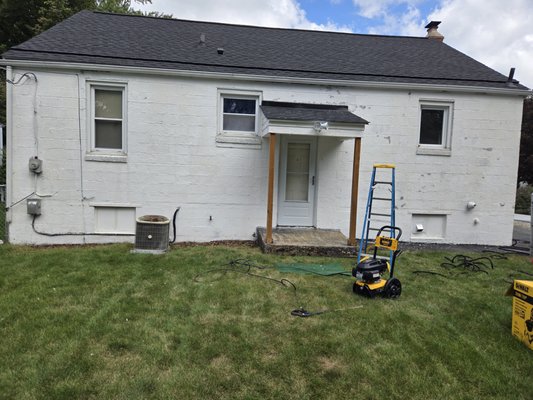 Exterior Paint Job - The outside of this house was in rough shape. It hadn't been painted in a while wasn't sealed properly so the brick started flaking off. We of course sealed the exterior brick properly and moved on to our professional 5 star painting we promise! Exterior Paint Job - The outside of this house was in rough shape. It hadn't been painted in a while wasn't sealed properly so the brick started flaking off. We of course sealed the exterior brick properly and moved on to our professional 5 star painting we promise!