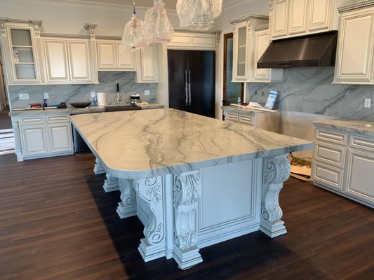 Kitchen remodel - This kitchen was fabricated from raw slabs of quartzite, done with a custom edge & over-sized island. Kitchen remodel - This kitchen was fabricated from raw slabs of quartzite, done with a custom edge & over-sized island.