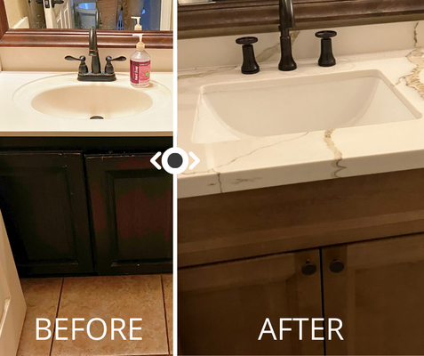 New Bathroom Vanity Cabinet - Out with the old, in with the modern — we gave this bathroom a quick facelift by replacing the outdated vanity with a fresh, modern upgrade.