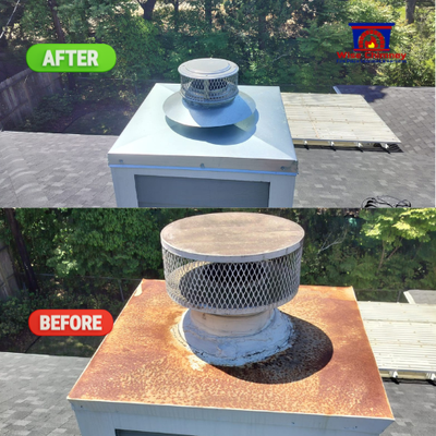 Custom Caps & Wind-Guard - Protect your chimney with a custom-fitted cap and wind-guard designed for lasting performance. Our caps prevent rain, animals, and debris from entering your chimney, while the wind-guard improves draft and reduces downdrafts caused by strong winds. Built with durable, code-compliant materials, each cap is tailored to fit your chimney perfectly for safety, efficiency, and long-term protection. Custom Caps & Wind-Guard - Protect your chimney with a custom-fitted cap and wind-guard designed for lasting performance. Our caps prevent rain, animals, and debris from entering your chimney, while the wind-guard improves draft and reduces downdrafts caused by strong winds. Built with durable, code-compliant materials, each cap is tailored to fit your chimney perfectly for safety, efficiency, and long-term protection.