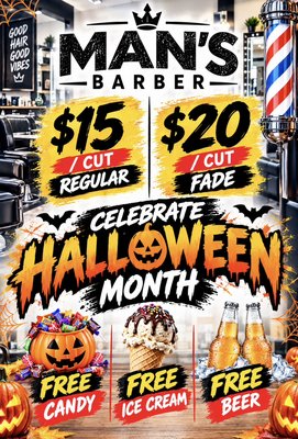 Halloween Promo - 🎃👻 OCTOBER HALLOWEEN PROMO! 👻🎃
Get fresh for Halloween at MAN’S BARBER! 💈🔥
✂️ Regular Cut — ONLY $15
🔥 Fade — ONLY $20
And we’re celebrating with FREE treats! 😋
🍬 FREE CANDY
🍦 FREE ICE CREAM
🍺 FREE BEER
Bring your family & friends and celebrate Halloween with us! 🎃💈
📍 750 S Harbor Blvd, Santa Ana, CA 92704
📞 714-971-7072
⏰ LIMITED TIME OFFER — OCTOBER ONLY! Halloween Promo - 🎃👻 OCTOBER HALLOWEEN PROMO! 👻🎃
Get fresh for Halloween at MAN’S BARBER! 💈🔥
✂️ Regular Cut — ONLY $15
🔥 Fade — ONLY $20
And we’re celebrating with FREE treats! 😋
🍬 FREE CANDY
🍦 FREE ICE CREAM
🍺 FREE BEER
Bring your family & friends and celebrate Halloween with us! 🎃💈
📍 750 S Harbor Blvd, Santa Ana, CA 92704
📞 714-971-7072
⏰ LIMITED TIME OFFER — OCTOBER ONLY!