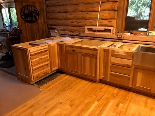 Kitchen in Rhododendron 2020 - Kitchen cabinets had to be custom cut for this beautiful log home in the forest of Rhododendron at base of mt hood.
