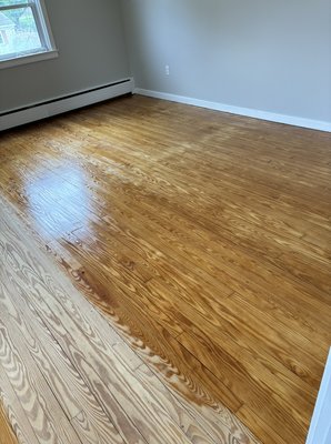 This is a two bedrooms and a flight of steps of old pine going natural - These floors were in rough shape. They were old anon and a flight of oak steps that were natural. This is a two bedrooms and a flight of steps of old pine going natural - These floors were in rough shape. They were old anon and a flight of oak steps that were natural.