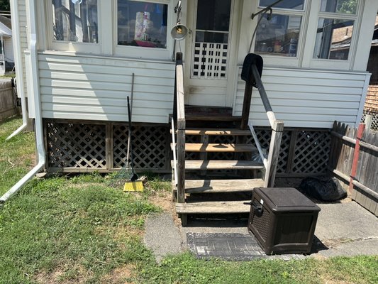 8x15 Deck with Stairs & Railing.
Mini Ramp from door to deck. - This Deck Was built for a couple that wanted to enjoy there back yard with each other but needed something that was wheelchair assessable that’s where Me and my guys came in and built them a deck that allow the significant other to be able to roll on to the deck and enjoy the sunset with each other. ￼