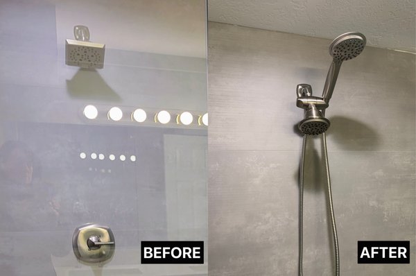 Shower replaced - I helped Alina with new apartment. I hung a picture, replaced the shower, installed a trash can, replaced the lock, hung the TV.
