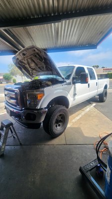 2016 Ford F-250 6.7 Diesel - We did a full service on this truck. Changed the oil using Shell Rotella 15W40. We changed the oil filter, both fuel filters and air filter. We also did the front breaks we changed the rotors and break pads. 2016 Ford F-250 6.7 Diesel - We did a full service on this truck. Changed the oil using Shell Rotella 15W40. We changed the oil filter, both fuel filters and air filter. We also did the front breaks we changed the rotors and break pads.