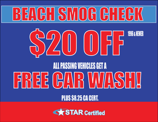 2000 and Newer Smog Check - Beach Smog is a State of California Licensed Star Smog Check Test Only Station. We perform Smog Check inspections on vehicles. We will never ask to perform repairs on your vehicle.
Test Only Stations cannot perform other automotive repair related services, or diagnostic advice.
As a test only smog check center, Beach Smog has an obligation to ensure a non-biased smog test inspection, which we do with confidence. 2000 and Newer Smog Check - Beach Smog is a State of California Licensed Star Smog Check Test Only Station. We perform Smog Check inspections on vehicles. We will never ask to perform repairs on your vehicle.
Test Only Stations cannot perform other automotive repair related services, or diagnostic advice.
As a test only smog check center, Beach Smog has an obligation to ensure a non-biased smog test inspection, which we do with confidence.