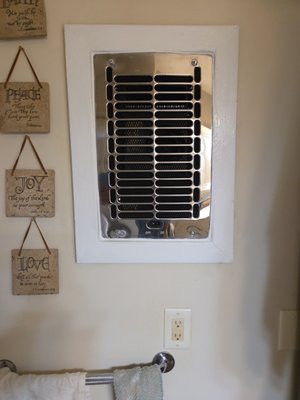 Getting Ready for Winter - I should have taken before pictures because whoever worked on this before me really almost put a bad rep on the fellow Handyman. The heater wasn't mounted in a can and you can see the inside of the wall. There was no trim and definitely no paint. We built a can mounted it correctly. Made sure it was on the correct size breaker, trimmed it out sealed it up and threw some paint on it. Getting Ready for Winter - I should have taken before pictures because whoever worked on this before me really almost put a bad rep on the fellow Handyman. The heater wasn't mounted in a can and you can see the inside of the wall. There was no trim and definitely no paint. We built a can mounted it correctly. Made sure it was on the correct size breaker, trimmed it out sealed it up and threw some paint on it.