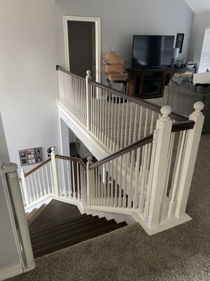Stair Remodel! - Client moved into new home didn’t like the wood spindles want to upgrade them to wrought iron balusters. Another happy client! Stair Remodel! - Client moved into new home didn’t like the wood spindles want to upgrade them to wrought iron balusters. Another happy client!