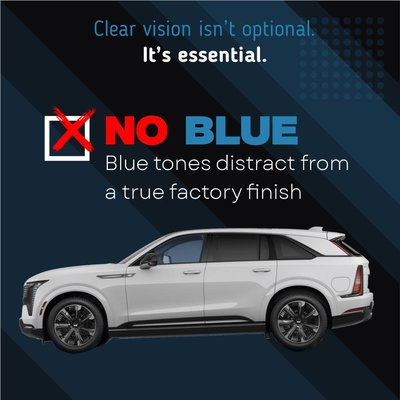 No Blue - Our Solar Gard ceramic film is designed to match your factory rear half glass --- without the Blue tone you see from other top brands. Clean. Neutral. True black finish you get at Tint City.